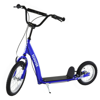 Aosom Youth Scooter Kick Scooter For Kids 5+ With Adjustable Handlebar 16" Front And 12" Rear Dual Brakes Inflatable Wheels
