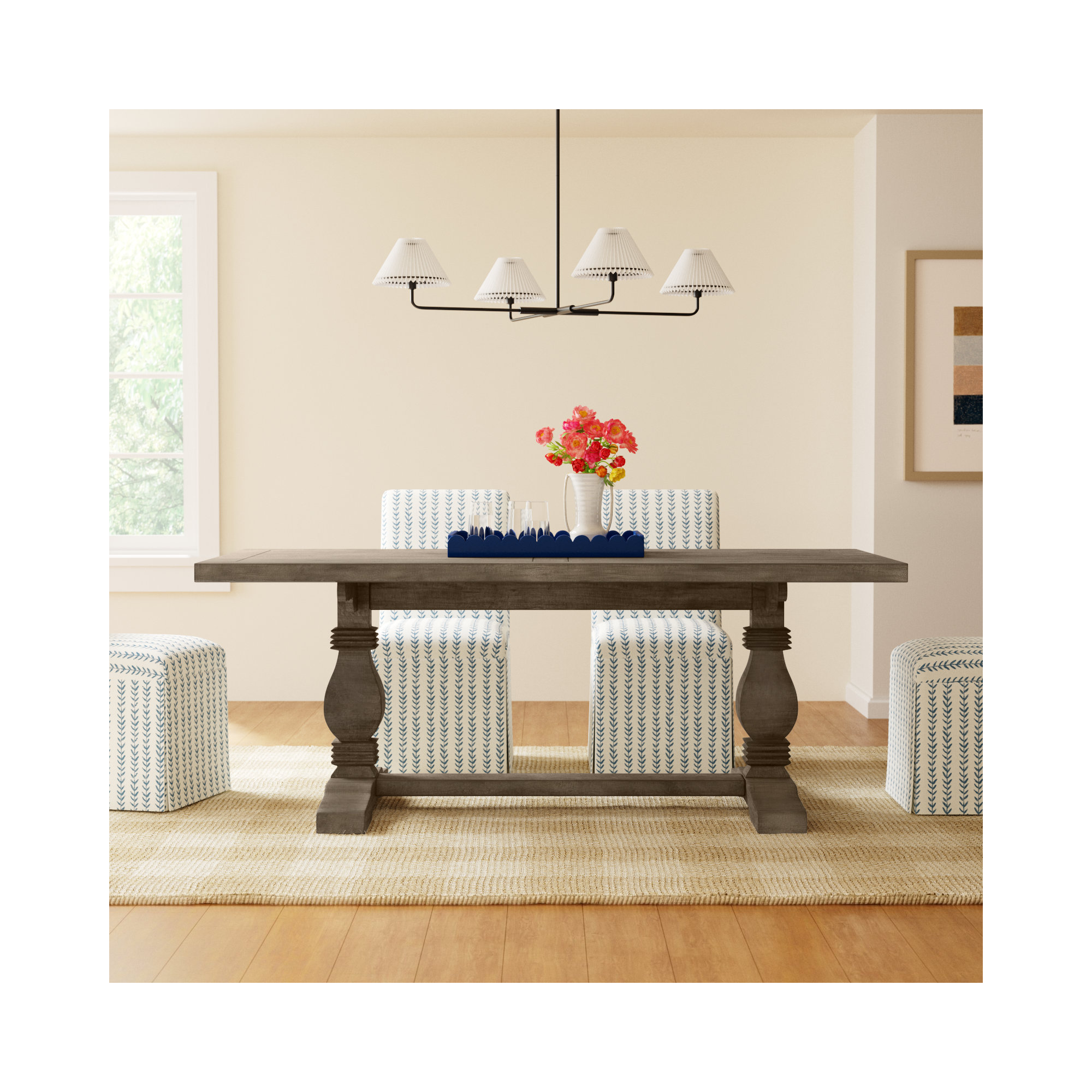 Kinston 78" Solid Wood Trestle Dining Table, Distressed Brown