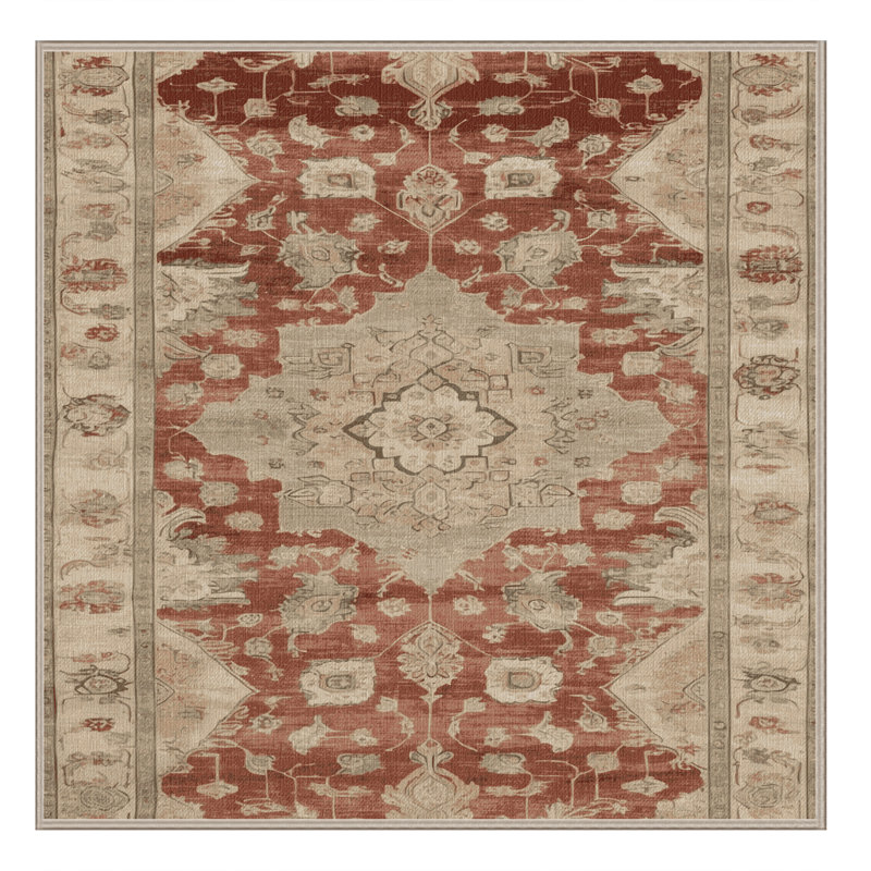 Machine Washable Overdyed Brown Area Rug, Square 3'