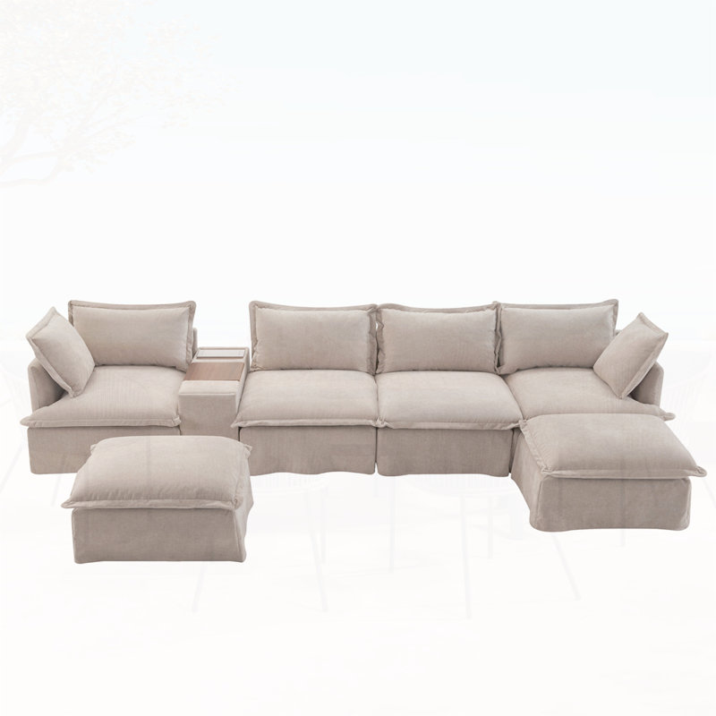 Modular Sectional Sofa with Movable Storage Ottoman and Console