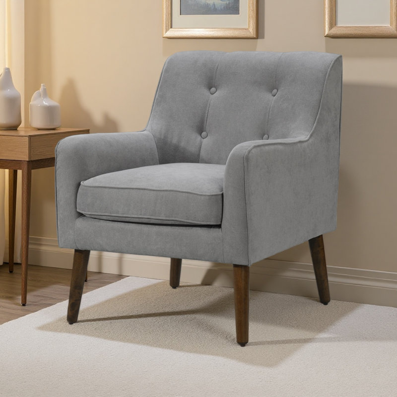 Fauteuil capitonné 25 po Mid Century, Gris
