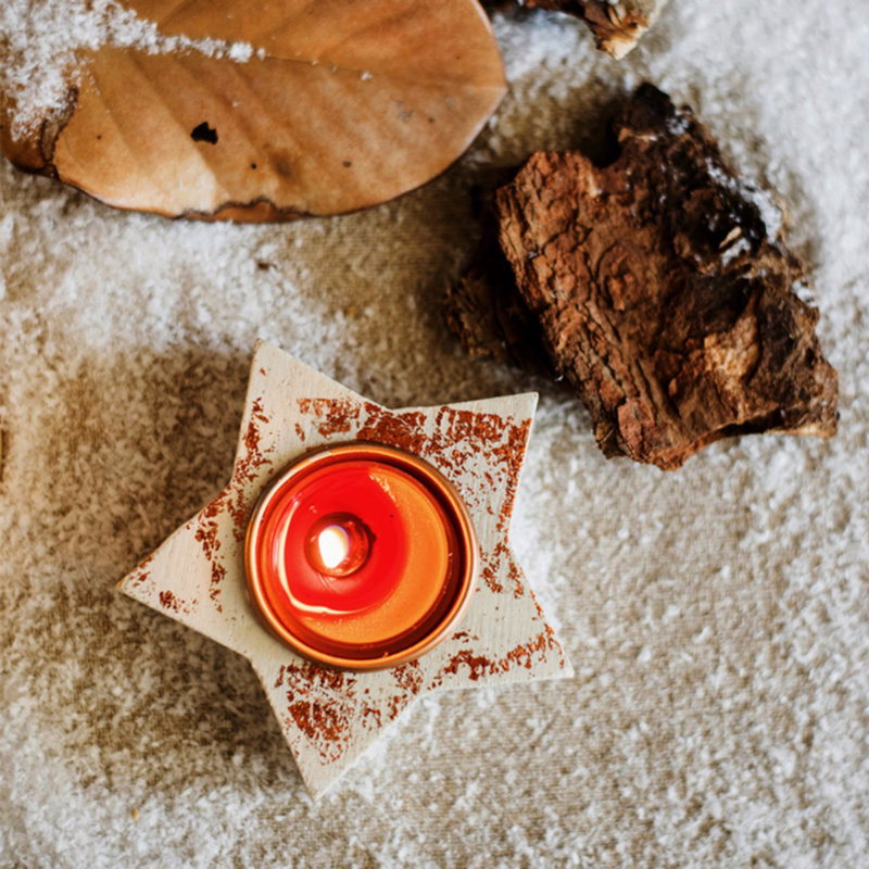 Porte-photophore en bois petit noël star