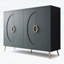 Buffet 60 pouces à grain de bois vert foncé de luxe italien avec 4 portes en relief et poignées dorées, parfait pour les vestibules modernes et le rangement