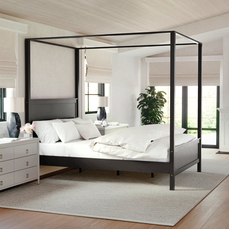Hayes Dark Gray Queen Canopy Platform Bed with Wood Headboard
