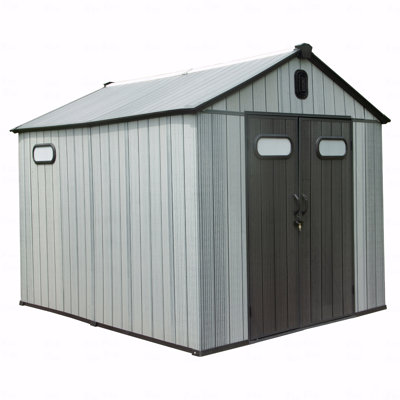 6X6 FT Outdoor Resin Storage Shed, Waterproof Plastic Garden Shed With Lockable Door, Windows & Vents, Outside Storage Tool Shed