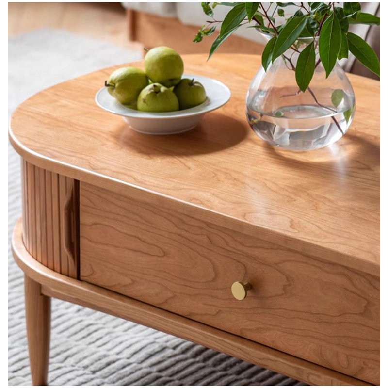 Scandinavian Solid Wood Coffee Table: Single - Drawer Utility