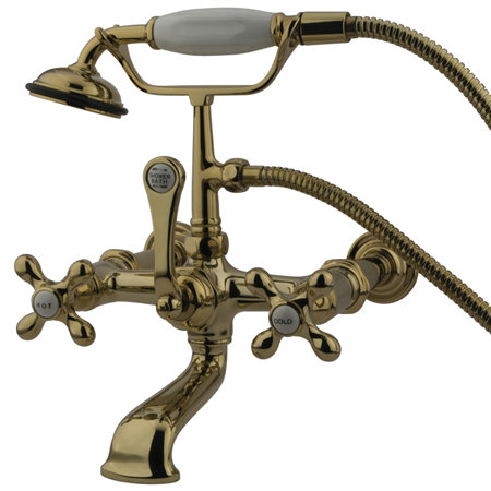 Kingston Brass Vintage Three-Handle 2-Hole Tub Wall Mount Clawfoot Tub Faucet with Hand Shower Kingston Brass 