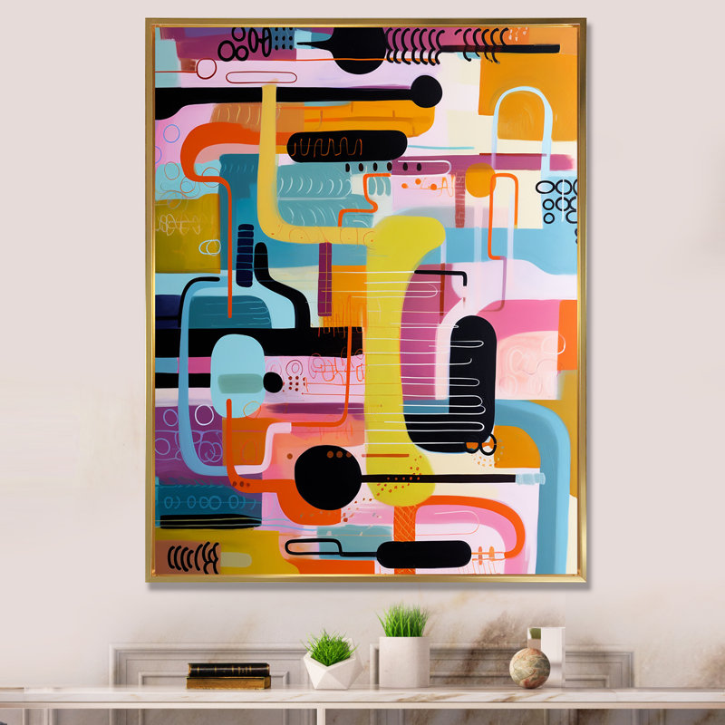 Mid-Century géométrique, collage amusant I - art mural géométrique, Cadre flottant noir, H 60 po x l 28 po