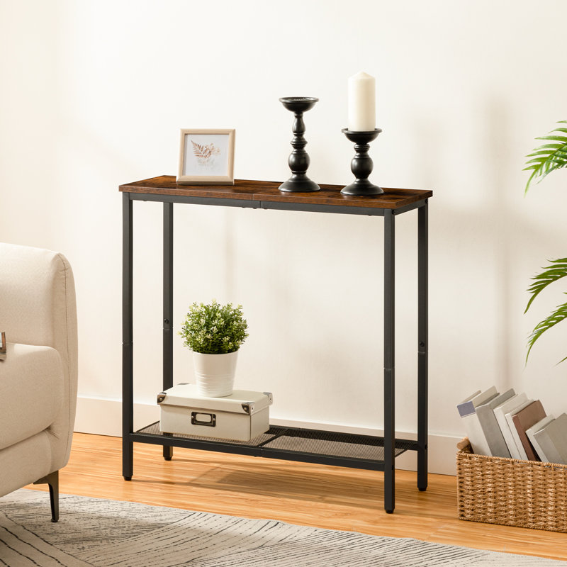 Mizpah 29.5'' Console Table Sofa Table with Shelf, Rustic Brown