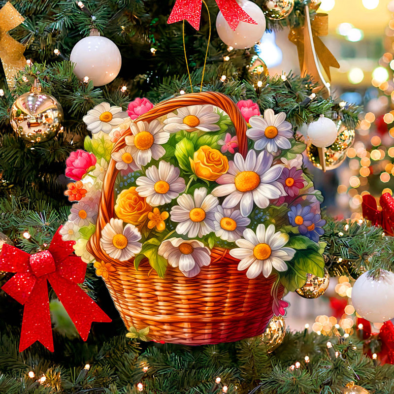 Ornements en forme de panier de marguerites en bois par Debrekht