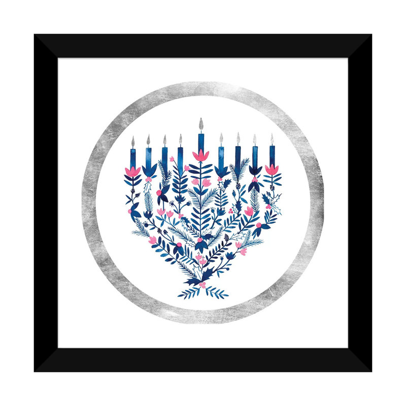 Impression d’art graphique Boho Hanoukka collection C par Grace Popp, Blanc, H 16 po x l 16 po x P 1 po, Papier encadré noir