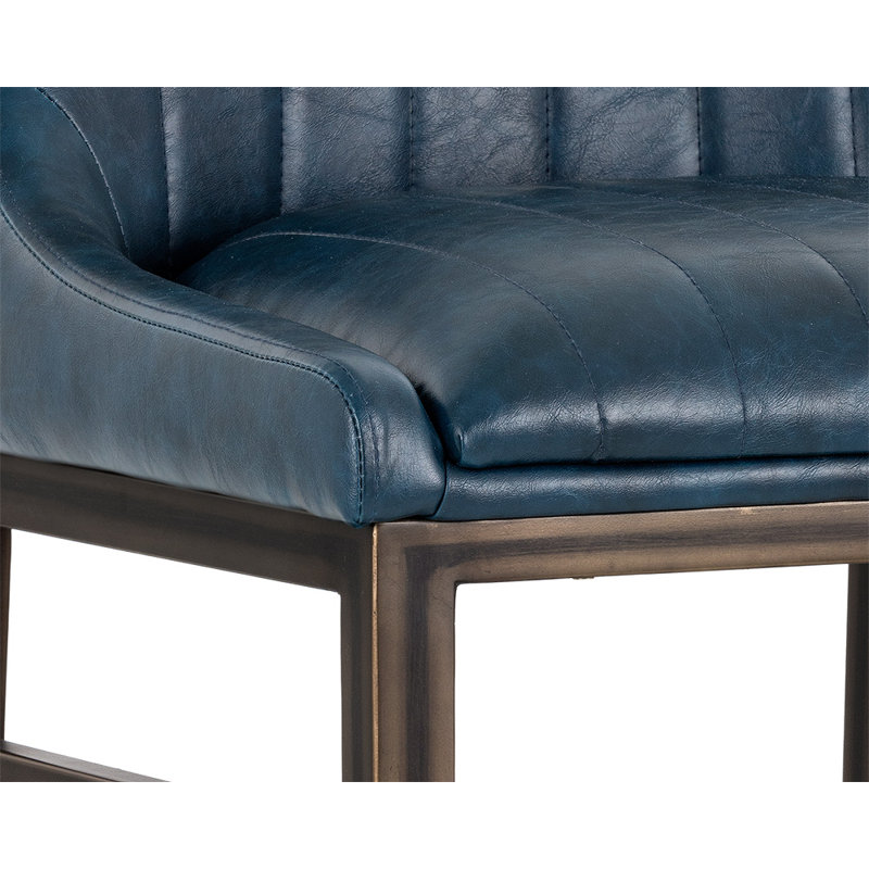 Halden Upholstered Stool with Metal Frame, Navy Blue Seat/ Dark Brown Frame, Bar Stool (30" Seat Height)