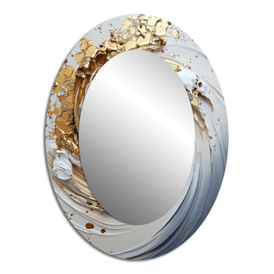 White Black Gold Cosmic Whirlpool I - Abstract Oval Decorative Mirror On Metal