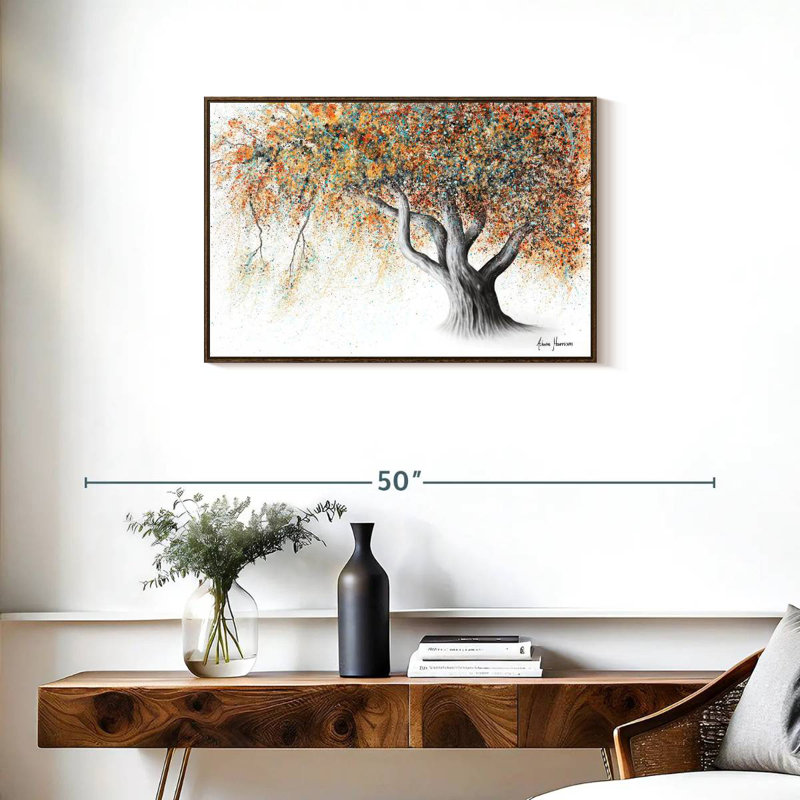 Arbre d'automne rouillé, Cadre flottant en noyer, 31 po x 21 po