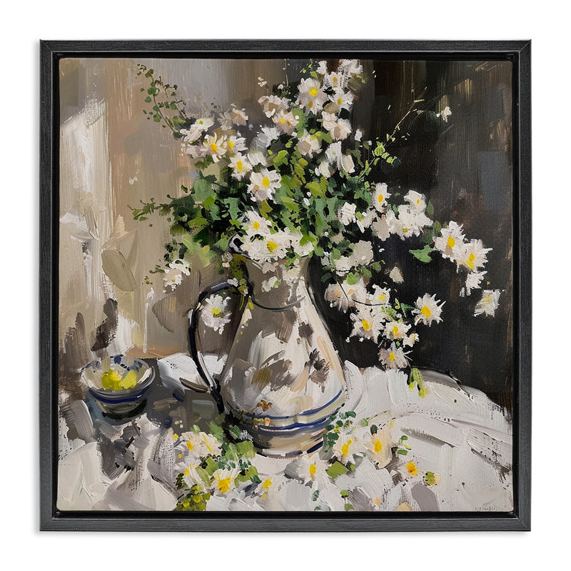 Toile flottante encadrée «Late Day Sun Bouquet», conception par Walker Noble, Cadre flottant noir de jais, H 18 po x l 18 po