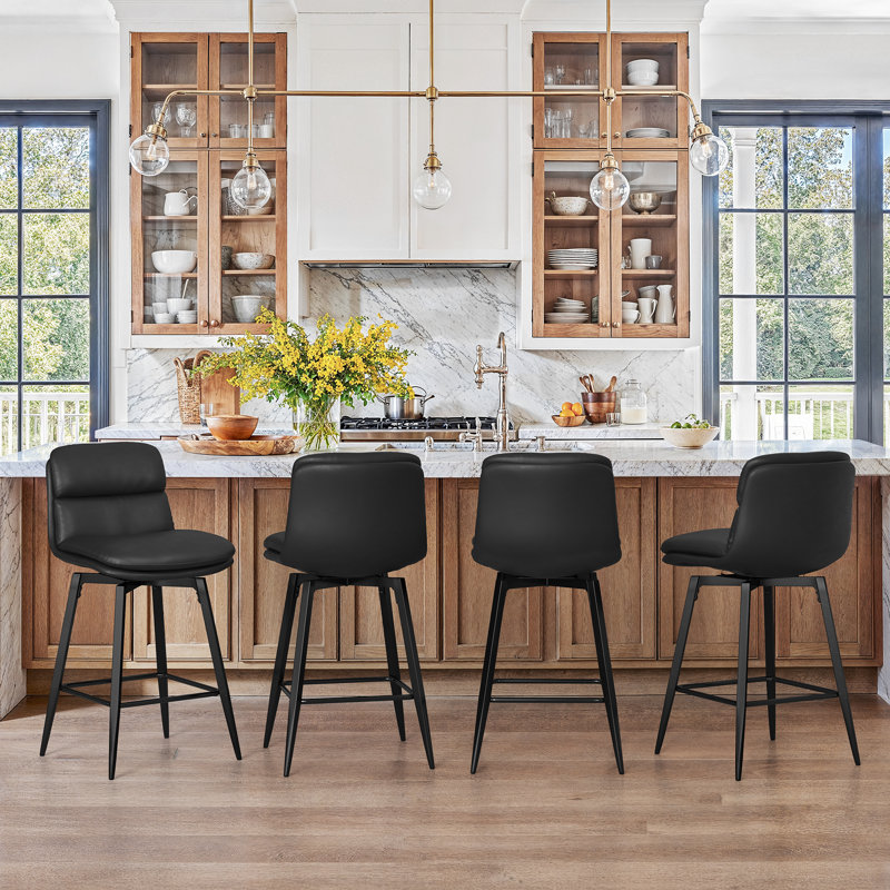 26" Swivel Upholstered Counter Stool With Metal Frame, Black