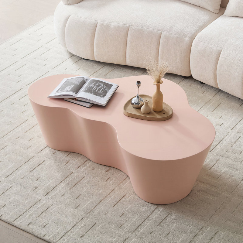 Table basse de 50 pouces de forme unique en fibre de verre robuste pour salon sans assemblage BRUN, Rose