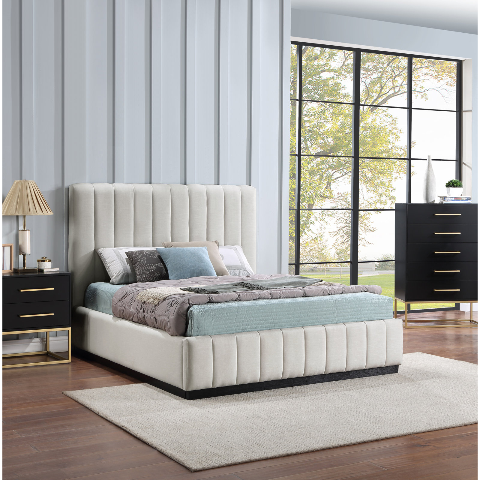 Codyn Upholstered Bed, Queen, Beige Linen Textured Fabric