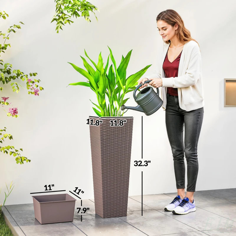 Set Of 2 Flower Pots,Tall Planters,Flower Boxs, Brown