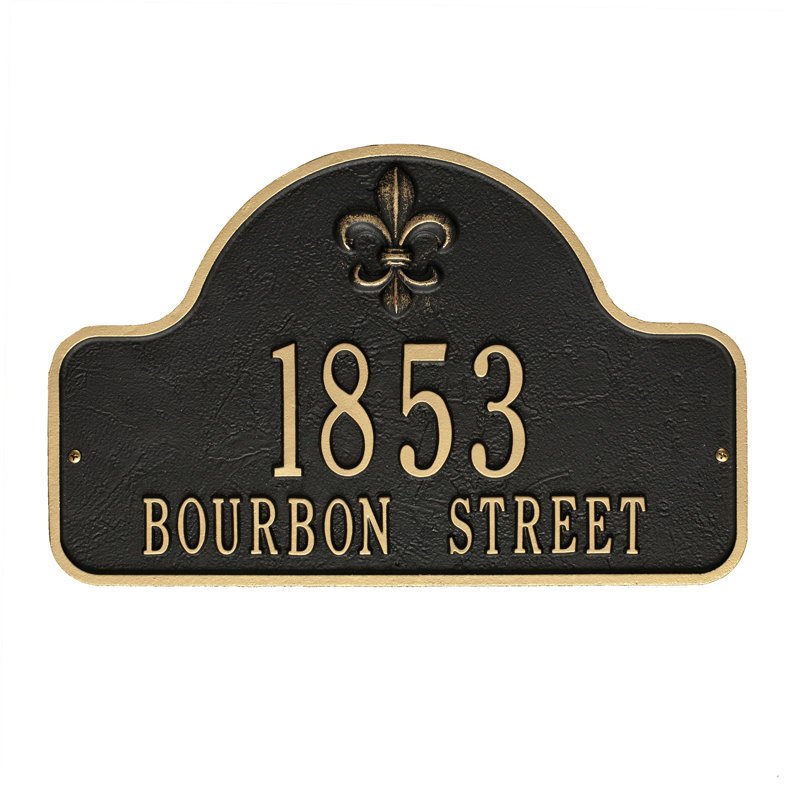 Plaque d'adresse Fleur de Lis, Oui, Noir / or