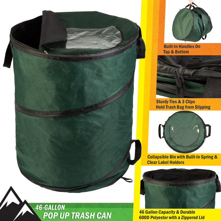 Portable Trash Bag Holder- Collapsible Trashcan for Garbage and Indoor /  Outdoor Use By Wakeman Outdoors -Ideal for Camping Recycling and more  (Green) 
