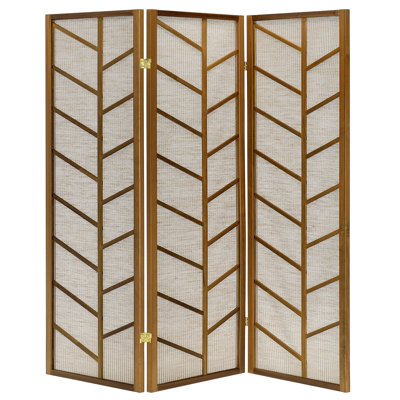 Room Divider Screen With Jute Insert Geometric Cutout Wood by Legacy Decor