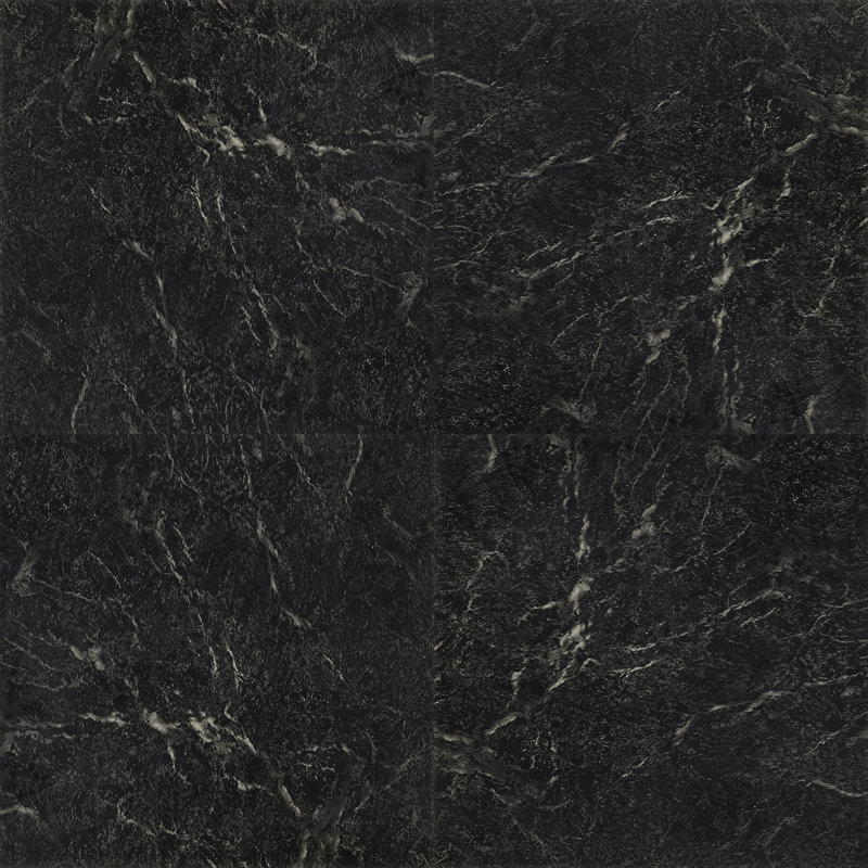 Carreau de vinyle noir avec marbre veiné blanc 12 po x 12 po Nexus