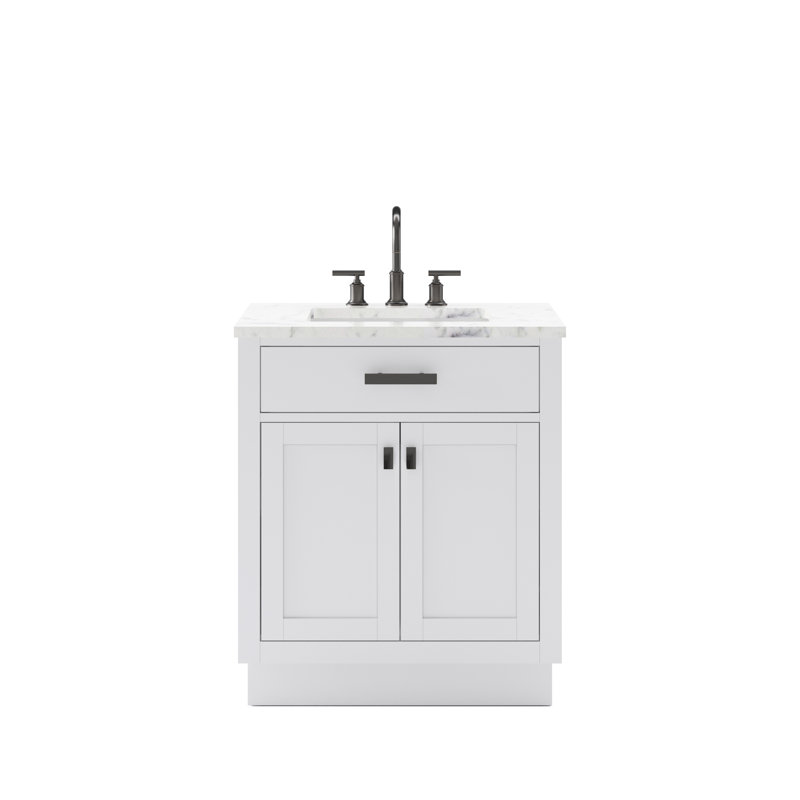 Hartford 30" Carrara White Marble Countertop Bath Vanity in Pure White with Faucet