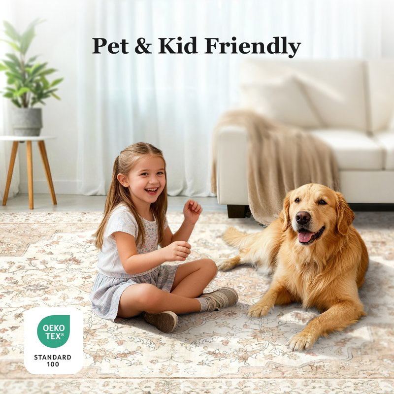 Area Rugs Machine Washable living Room Rugs 8'x10' Oriental Inspired Rugs  with Non-Slip Backing for High Traffic Area, Living Room, Bed Room, Kitchen, Hallway, Entryway Rug