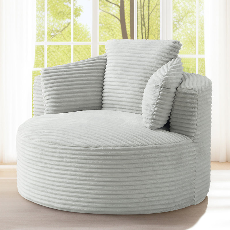 Lozena  49" Corduroy Upholstered Barrel Chair, Oversized Round Compression Chaise Lounge, No Assembly Required