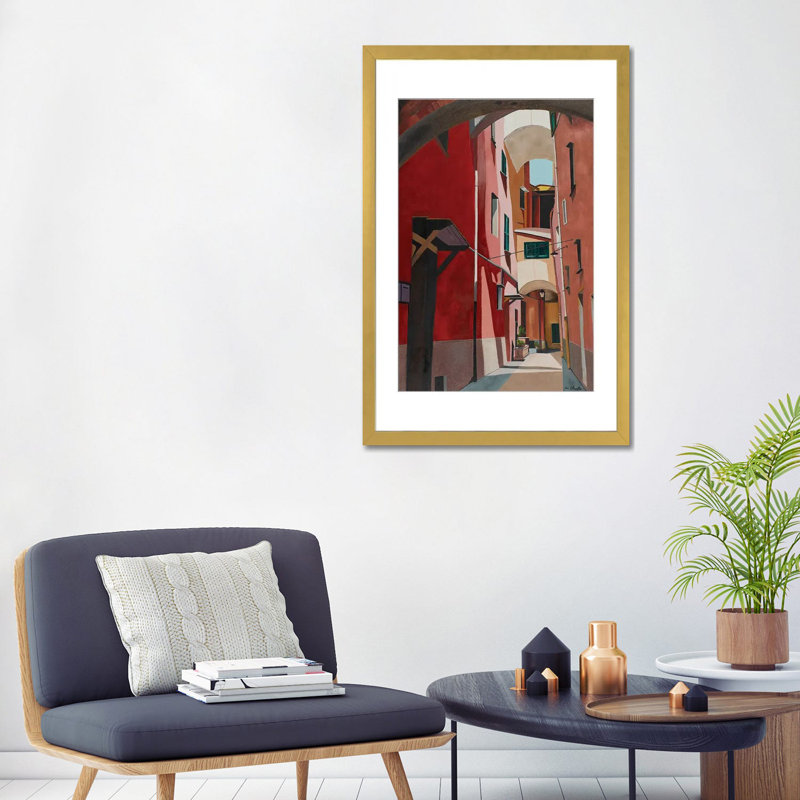 Porto Maurizio, Italy, Gold Open Corner Framed Paper, White, 32" H x 24" W x 1" D
