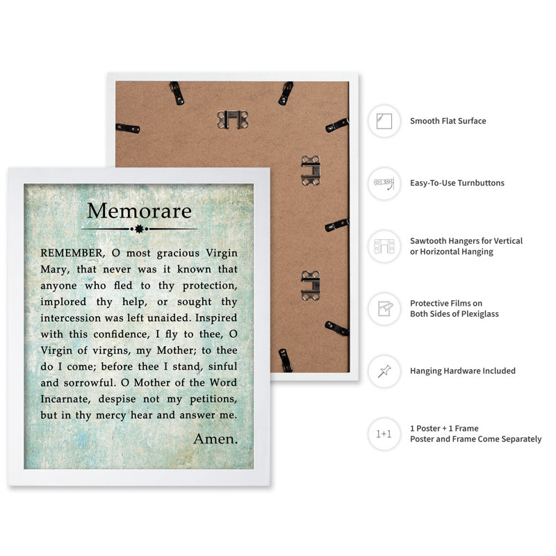 Memorare Prayer, Poster, 24"H x 32"W, White Framed
