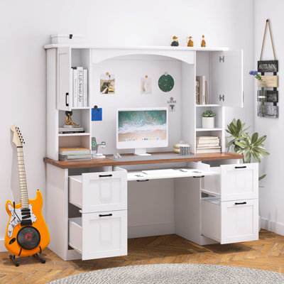 Bureau d'ordinateur de style Mid-Century Farmhouse avec huche et station de travail