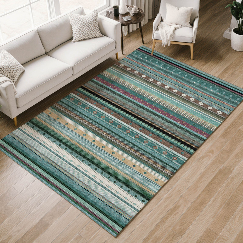 Tapis rayé de qualité supérieure Mayfield, Sarcelle, 3' x 5'