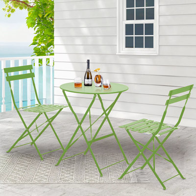 Anshu Iron Table And Folding Chair Set, 2 - Person Round Outdoor Dining Set by Latitude Run