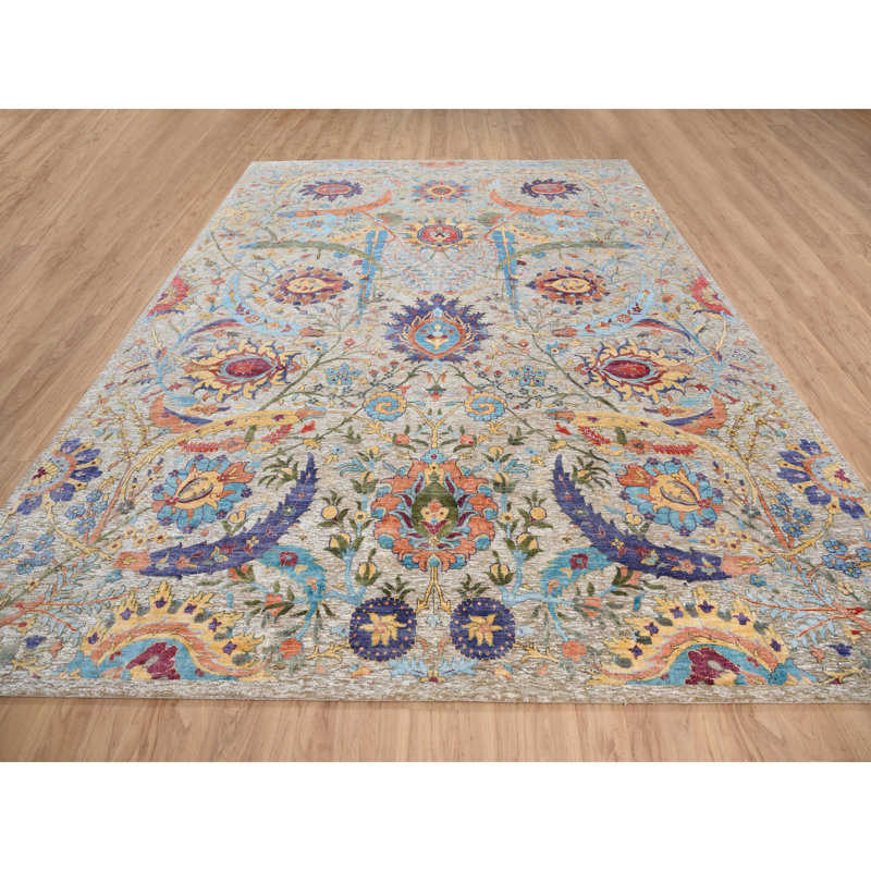 Tapis oriental en soie texturée noué à la main 9 pi 1 po x 12 pi 4 po 4D97F693215C44EEBD4C39F5584E6009