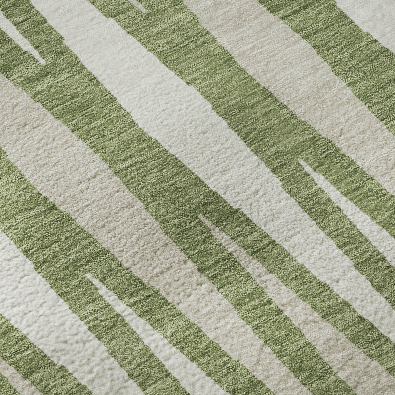Premium Machine Washable Prisco Green Rug, Rectangle 2'6" x 3'10"