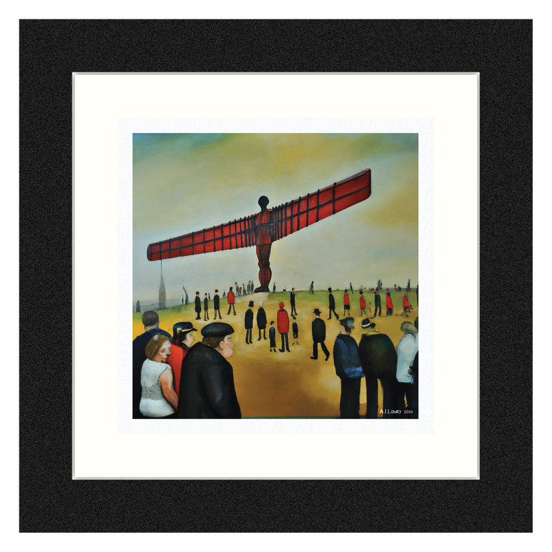 Lowry Style - Framed Print of Angel Of The North - 12" Square Black Ash Frame