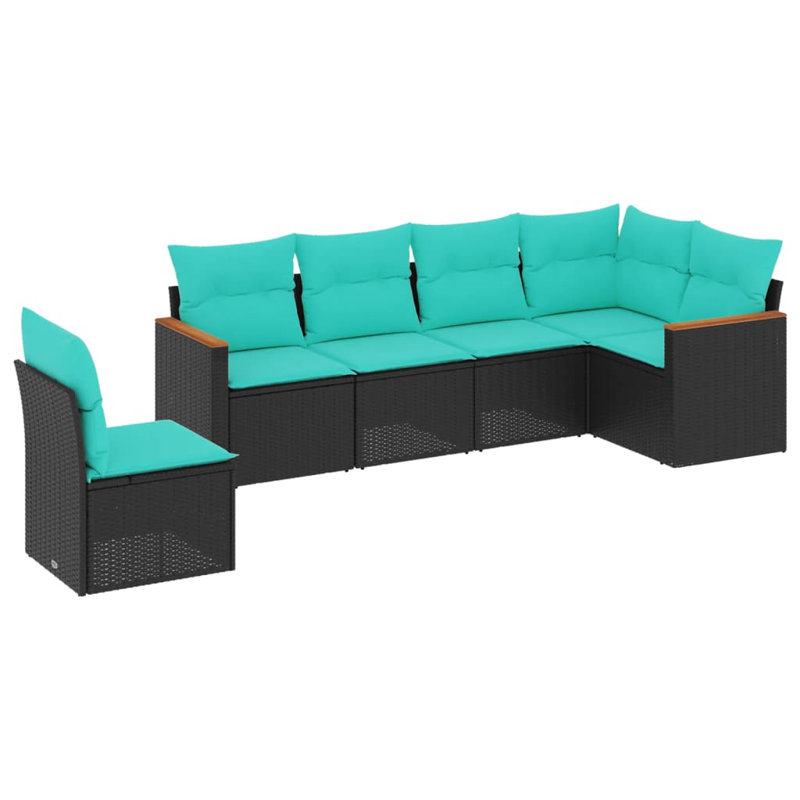  Ensemble de canapé de patio 6 pièces avec coussins en rotin de polyester noir