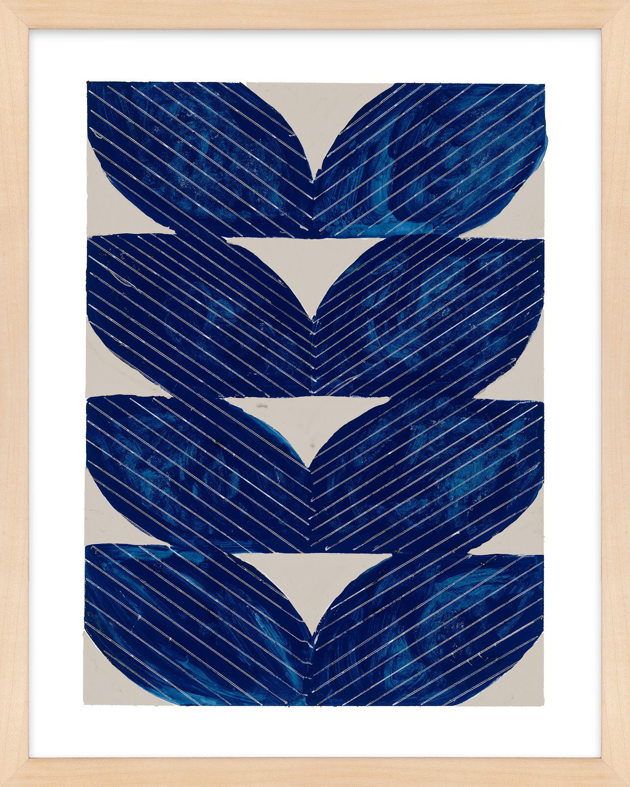 Blue Chevron "Navy Chevron" Painting, 25" H x 20" W x 1.25" D, Brown