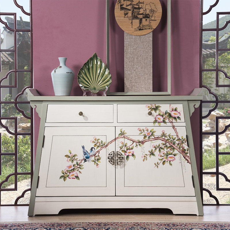 Simple Hand-Painted Camphor Wood Porch Cabinet