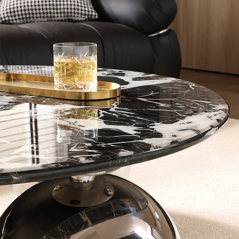 Simple creative round marble coffee table, 14.2" H x 31.5" L x 31.5" W