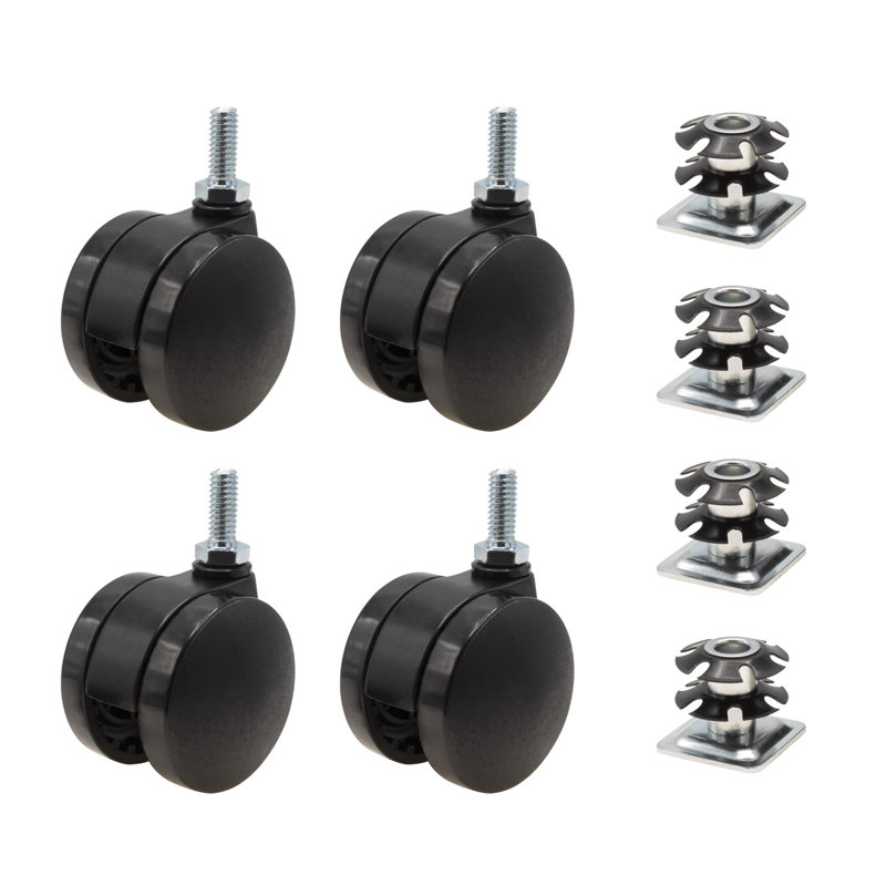 Roulette pivotante noire 2 po pour meuble carré de 1-1 / 8 po