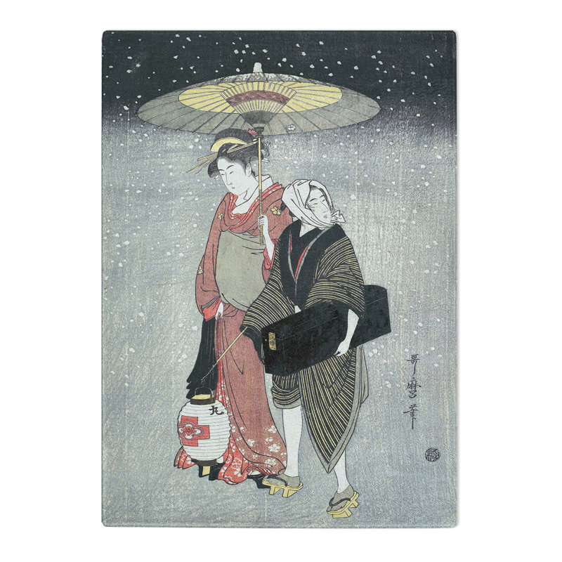 Tempered Glass Geisha in the Snow by Kitagawa Utamaro Chopping Board, 28.5cm W x 20cm L