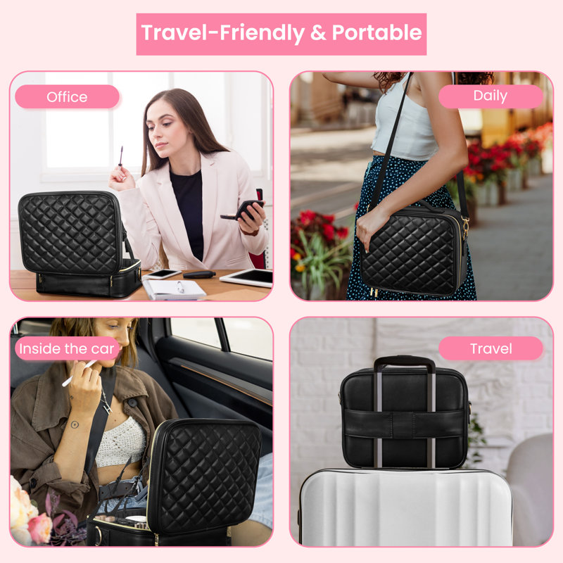 12” Portable Makeup Organizer Makeup Tool Case With Led Mirror