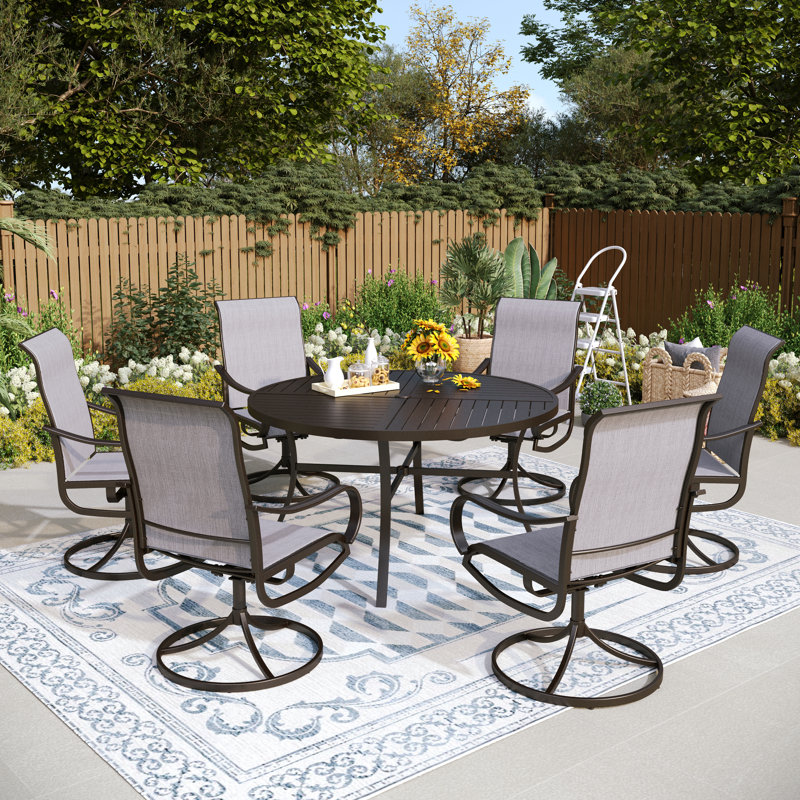 Nako Metal Patio Dining Set with Round Table, 6