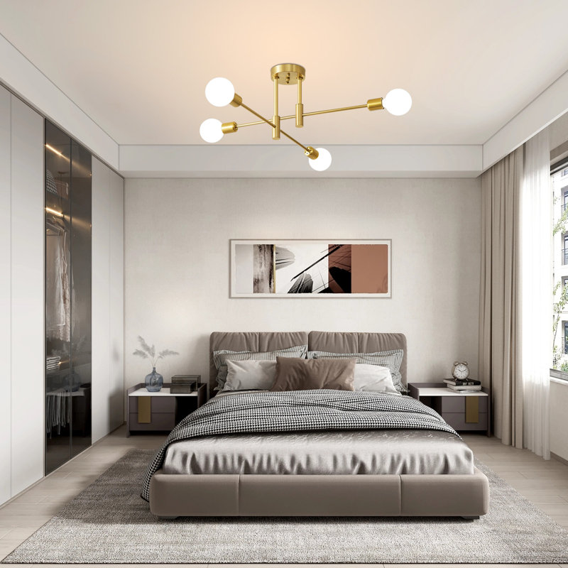 Siva 4 - Light 25.2'' Dimmable Sputnik Sphere Chandelier Cylinder Flush Mount, Gold, 4 Lights