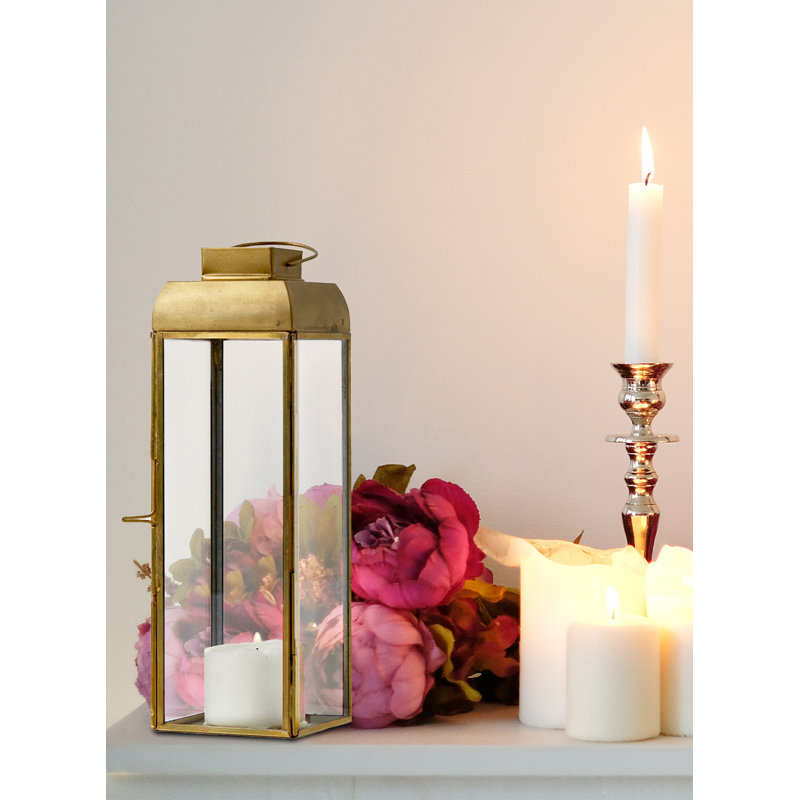 Lanterne de table en acier inoxydable, Doré, H 9,5 po x l 3 po x P 3 po
