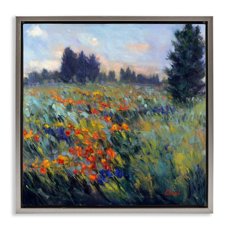 Paysage de pré de fleurs, Gris, H 18 po x l 18 po