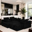 Siège en forme de L de 111,2 po de style américain, revêtement noir, 4 sièges, installation facile et confort moderne avec chenille, adaptable à différentes configurations, base antidérapante, expérience luxueuse
